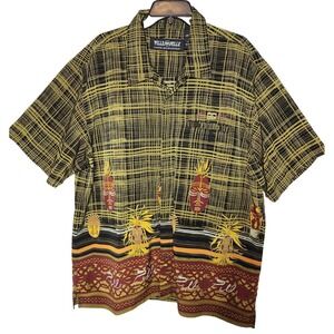 Mens Marc Buchanan PELLE PELLE Tiki Tribal Mask Short Sleeve Shirt Size XL